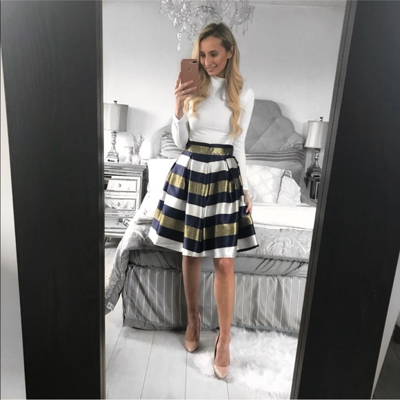 High Waist Pleated Striped Skirt - Picture 7 of 8